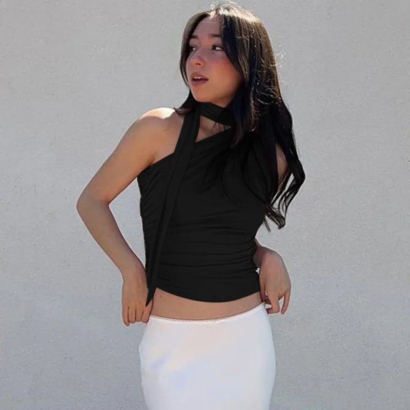 Backless Sexy Off Shoulder Halter Tank Tops Women Vintage Sleeveless Crop Top Y2K Clothes Club Female Casual Summer - MAGUSTA BEAUTY