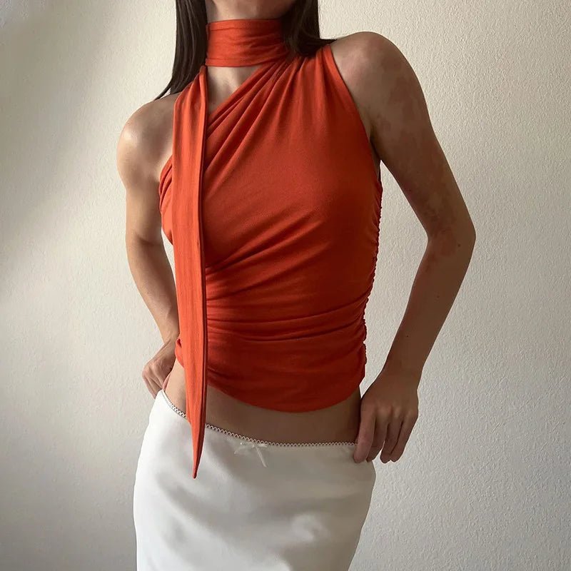 Backless Sexy Off Shoulder Halter Tank Tops Women Vintage Sleeveless Crop Top Y2K Clothes Club Female Casual Summer - MAGUSTA BEAUTY