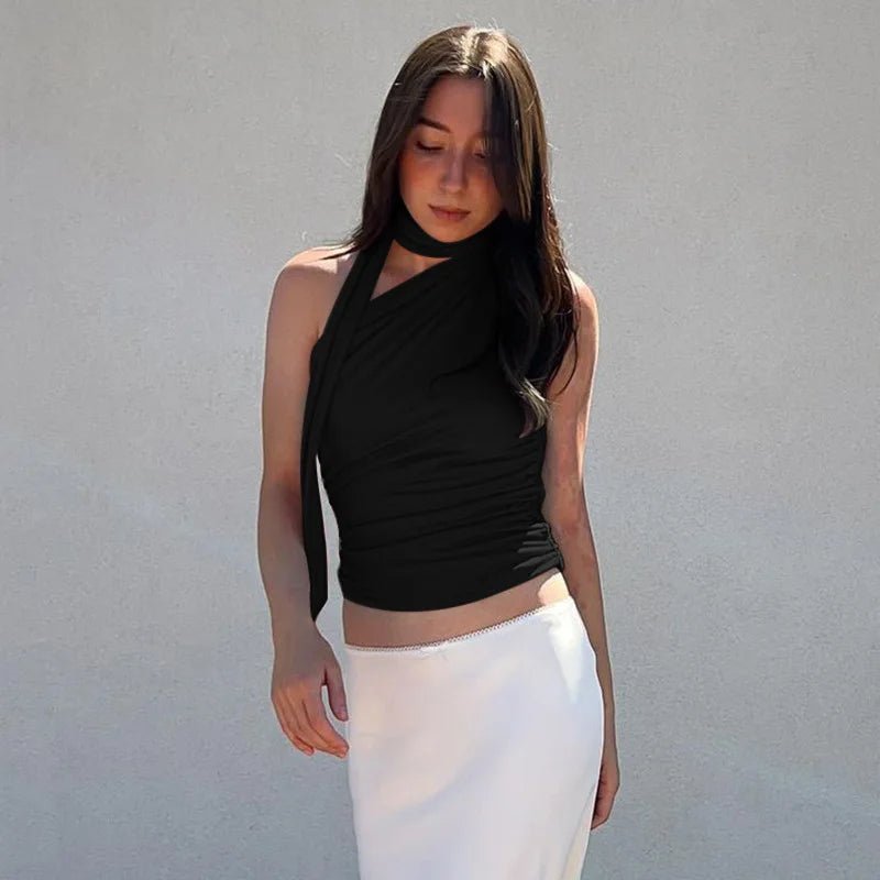 Backless Sexy Off Shoulder Halter Tank Tops Women Vintage Sleeveless Crop Top Y2K Clothes Club Female Casual Summer - MAGUSTA BEAUTY
