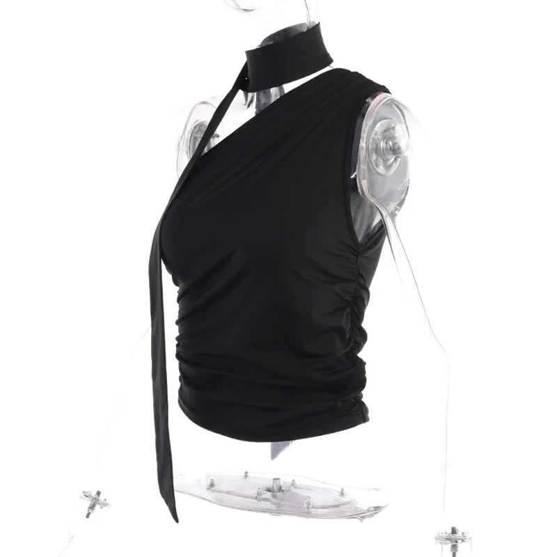 Backless Sexy Off Shoulder Halter Tank Tops Women Vintage Sleeveless Crop Top Y2K Clothes Club Female Casual Summer - MAGUSTA BEAUTY