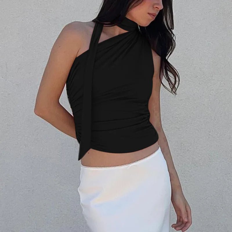 Backless Sexy Off Shoulder Halter Tank Tops Women Vintage Sleeveless Crop Top Y2K Clothes Club Female Casual Summer - MAGUSTA BEAUTY