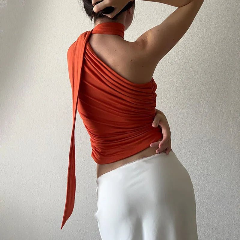 Backless Sexy Off Shoulder Halter Tank Tops Women Vintage Sleeveless Crop Top Y2K Clothes Club Female Casual Summer - MAGUSTA BEAUTY