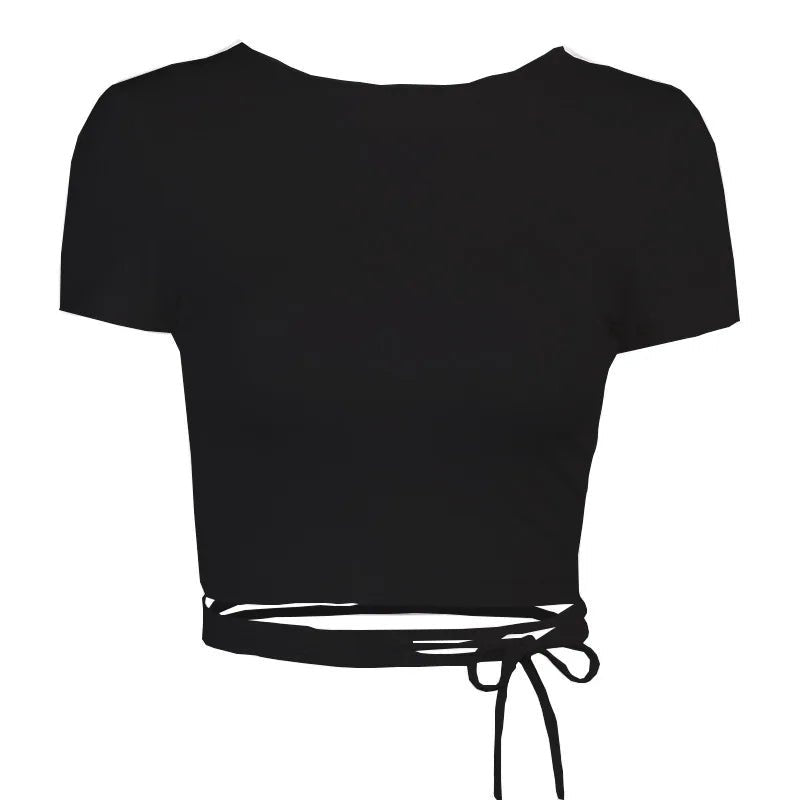 Bandage Backless White T Shirt Crop Top Women Y2k Aesthetic Clothes Korean Fashion Kawaii Short Sleeve Tshirts Sexy Summer 2022 - MAGUSTA BEAUTY