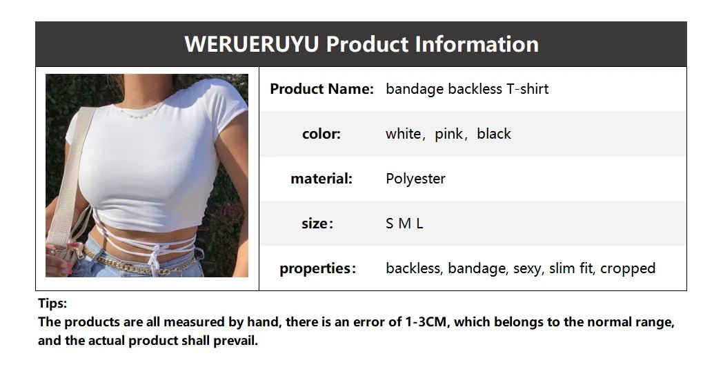 Bandage Backless White T Shirt Crop Top Women Y2k Aesthetic Clothes Korean Fashion Kawaii Short Sleeve Tshirts Sexy Summer 2022 - MAGUSTA BEAUTY