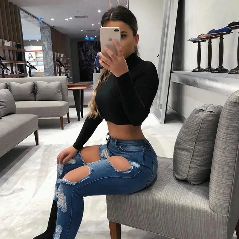 Basic Sheath Women Solid Turtleneck Tshirt Autumn Stretch Casual Undershirt Female All-match Street Activity Crop Tops - MAGUSTA BEAUTY