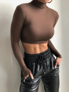 Basic Sheath Women Solid Turtleneck Tshirt Autumn Stretch Casual Undershirt Female All-match Street Activity Crop Tops - MAGUSTA BEAUTY