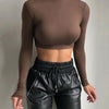 Basic Sheath Women Solid Turtleneck Tshirt Autumn Stretch Casual Undershirt Female All-match Street Activity Crop Tops - MAGUSTA BEAUTY