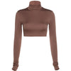 Basic Sheath Women Solid Turtleneck Tshirt Autumn Stretch Casual Undershirt Female All-match Street Activity Crop Tops - MAGUSTA BEAUTY