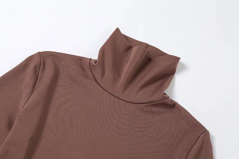 Basic Sheath Women Solid Turtleneck Tshirt Autumn Stretch Casual Undershirt Female All-match Street Activity Crop Tops - MAGUSTA BEAUTY