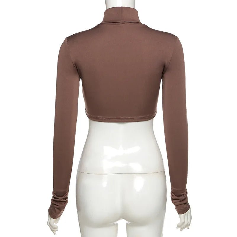 Basic Sheath Women Solid Turtleneck Tshirt Autumn Stretch Casual Undershirt Female All-match Street Activity Crop Tops - MAGUSTA BEAUTY