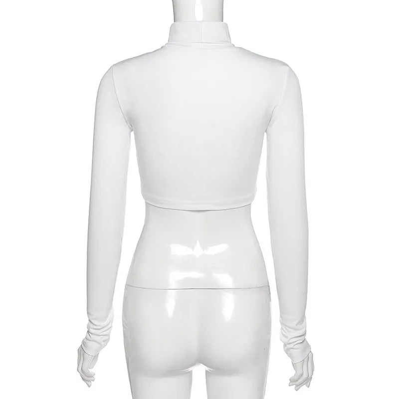 Basic Sheath Women Solid Turtleneck Tshirt Autumn Stretch Casual Undershirt Female All-match Street Activity Crop Tops - MAGUSTA BEAUTY