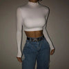 Basic Sheath Women Solid Turtleneck Tshirt Autumn Stretch Casual Undershirt Female All-match Street Activity Crop Tops - MAGUSTA BEAUTY
