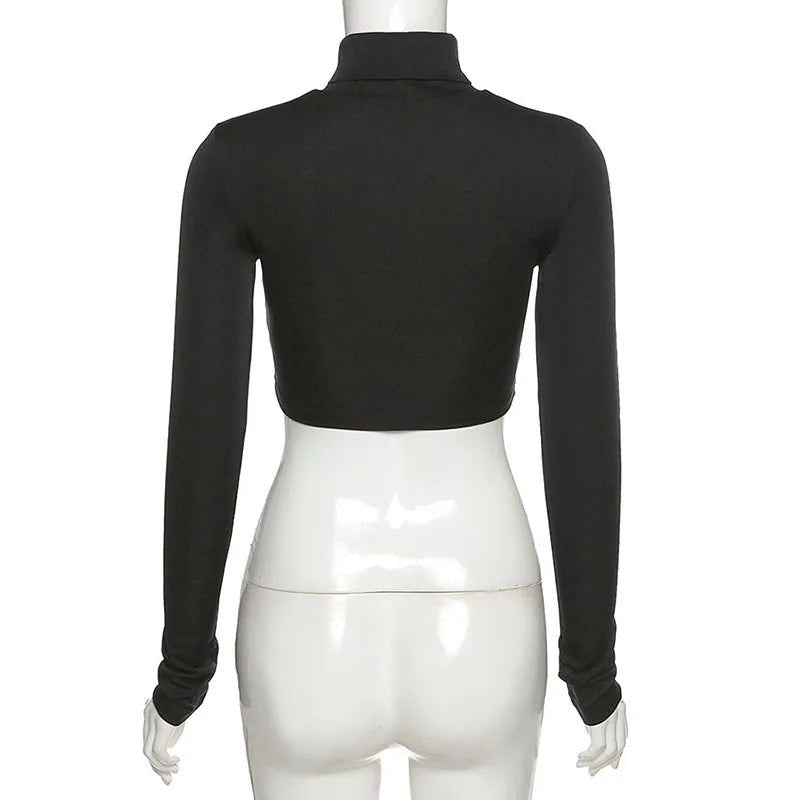 Basic Sheath Women Solid Turtleneck Tshirt Autumn Stretch Casual Undershirt Female All-match Street Activity Crop Tops - MAGUSTA BEAUTY