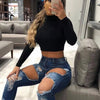Basic Sheath Women Solid Turtleneck Tshirt Autumn Stretch Casual Undershirt Female All-match Street Activity Crop Tops - MAGUSTA BEAUTY