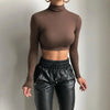 Basic Sheath Women Solid Turtleneck Tshirt Autumn Stretch Casual Undershirt Female All-match Street Activity Crop Tops - MAGUSTA BEAUTY