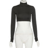 Basic Sheath Women Solid Turtleneck Tshirt Autumn Stretch Casual Undershirt Female All-match Street Activity Crop Tops - MAGUSTA BEAUTY
