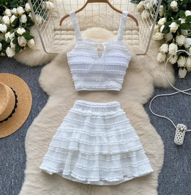 Beach Boho Women's Set Strap Sleeveless Tank Top and Ruched Mini A - line Skirts Two 2 Piece Sets 2025 Summer Outfits - MAGUSTA BEAUTY