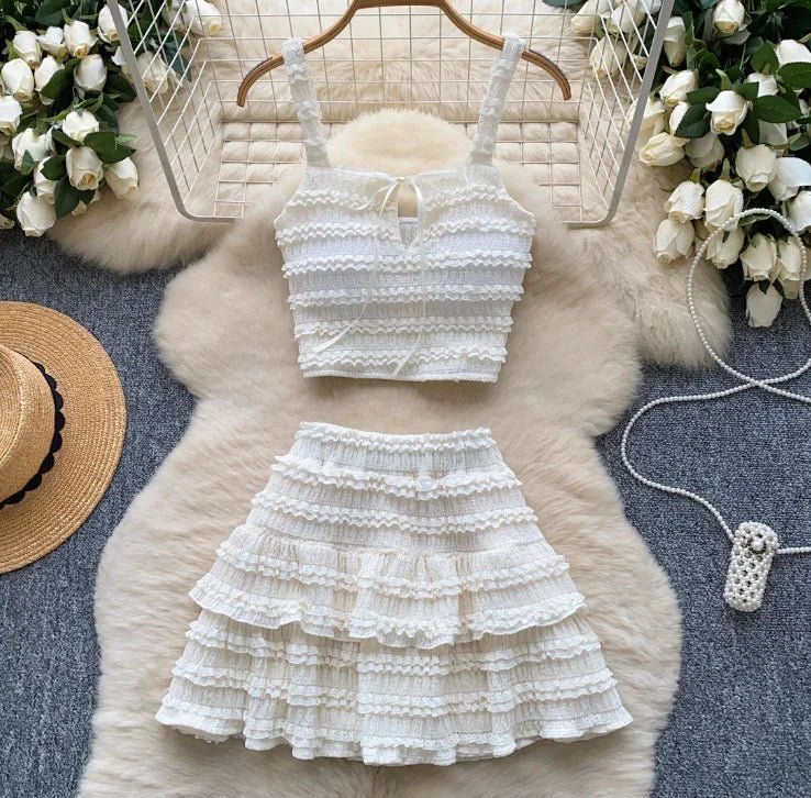 Beach Boho Women's Set Strap Sleeveless Tank Top and Ruched Mini A - line Skirts Two 2 Piece Sets 2025 Summer Outfits - MAGUSTA BEAUTY