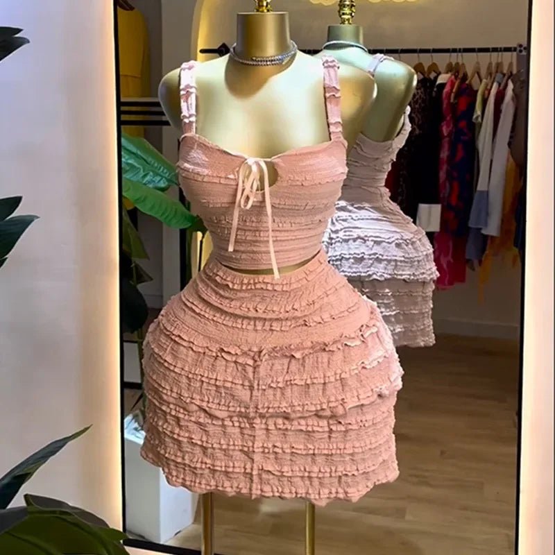 Beach Boho Women's Set Strap Sleeveless Tank Top and Ruched Mini A - line Skirts Two 2 Piece Sets 2025 Summer Outfits - MAGUSTA BEAUTY