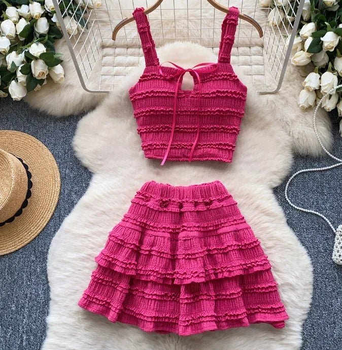 Beach Boho Women's Set Strap Sleeveless Tank Top and Ruched Mini A - line Skirts Two 2 Piece Sets 2025 Summer Outfits - MAGUSTA BEAUTY