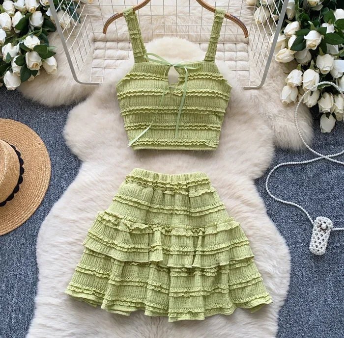 Beach Boho Women's Set Strap Sleeveless Tank Top and Ruched Mini A - line Skirts Two 2 Piece Sets 2025 Summer Outfits - MAGUSTA BEAUTY