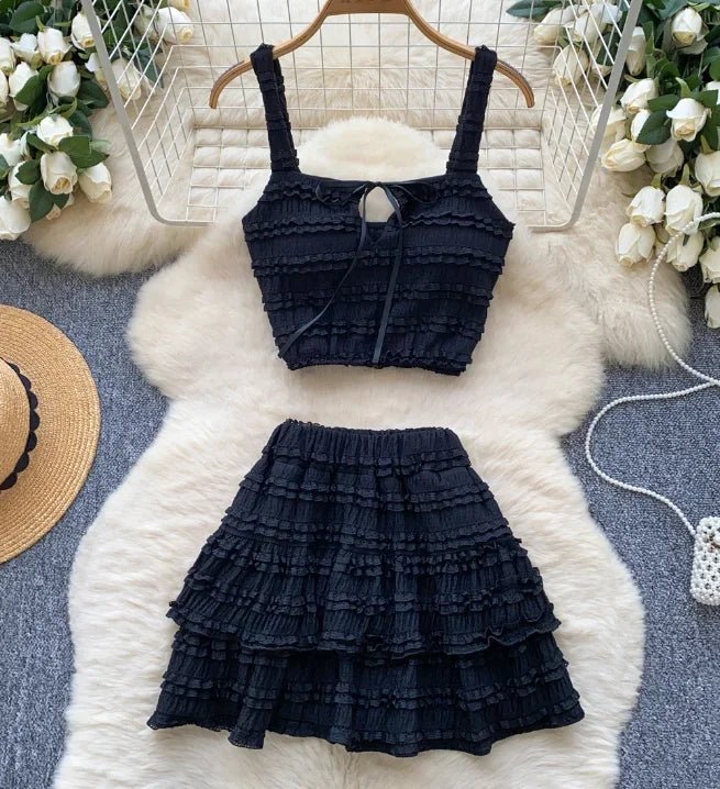 Beach Boho Women's Set Strap Sleeveless Tank Top and Ruched Mini A - line Skirts Two 2 Piece Sets 2025 Summer Outfits - MAGUSTA BEAUTY