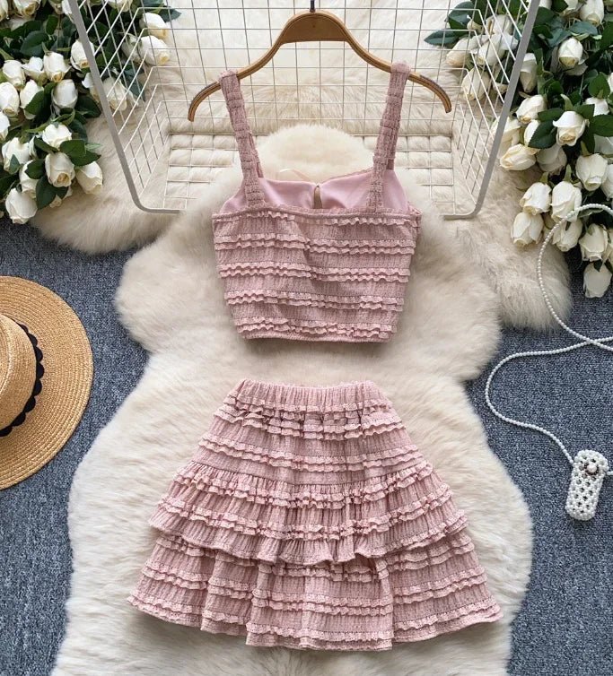 Beach Boho Women's Set Strap Sleeveless Tank Top and Ruched Mini A - line Skirts Two 2 Piece Sets 2025 Summer Outfits - MAGUSTA BEAUTY