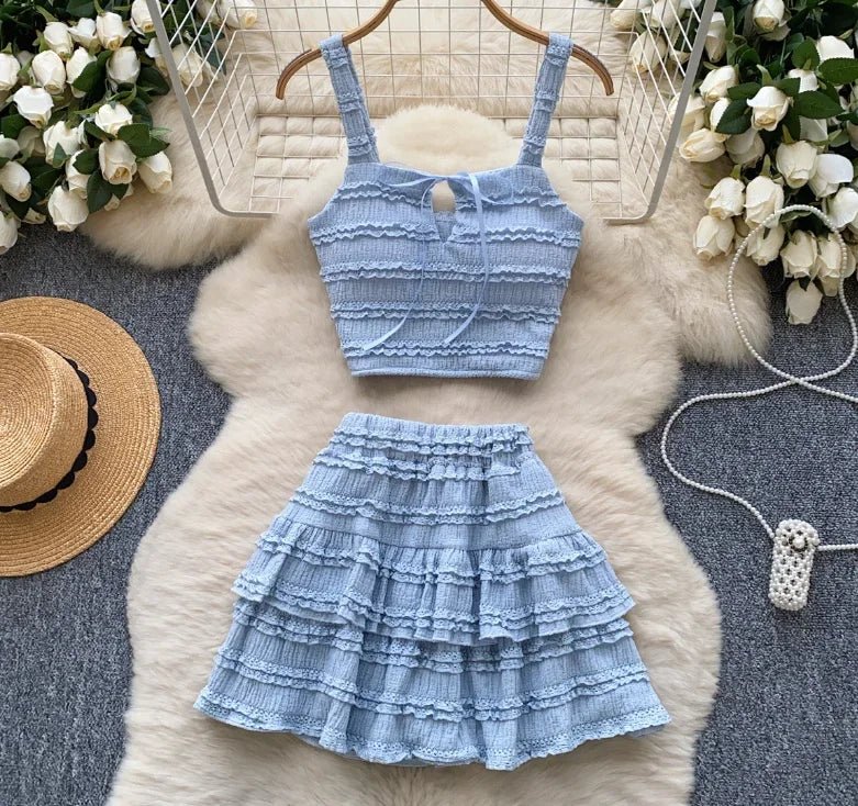 Beach Boho Women's Set Strap Sleeveless Tank Top and Ruched Mini A - line Skirts Two 2 Piece Sets 2025 Summer Outfits - MAGUSTA BEAUTY