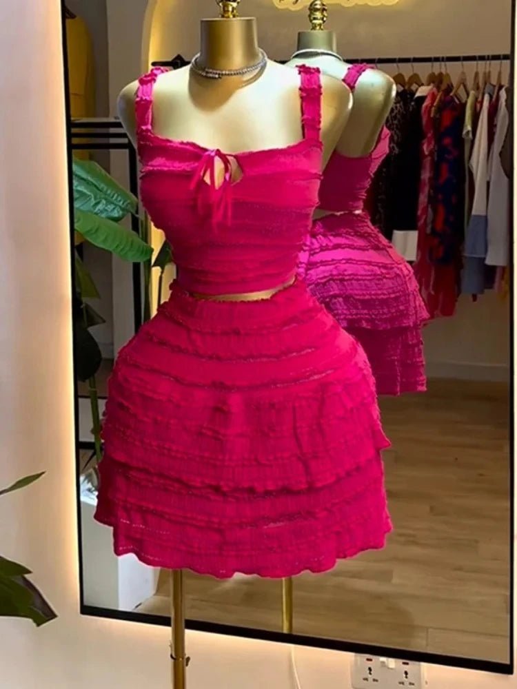 Beach Boho Women's Set Strap Sleeveless Tank Top and Ruched Mini A - line Skirts Two 2 Piece Sets 2025 Summer Outfits - MAGUSTA BEAUTY