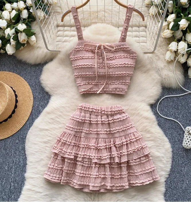 Beach Boho Women's Set Strap Sleeveless Tank Top and Ruched Mini A - line Skirts Two 2 Piece Sets 2025 Summer Outfits - MAGUSTA BEAUTY