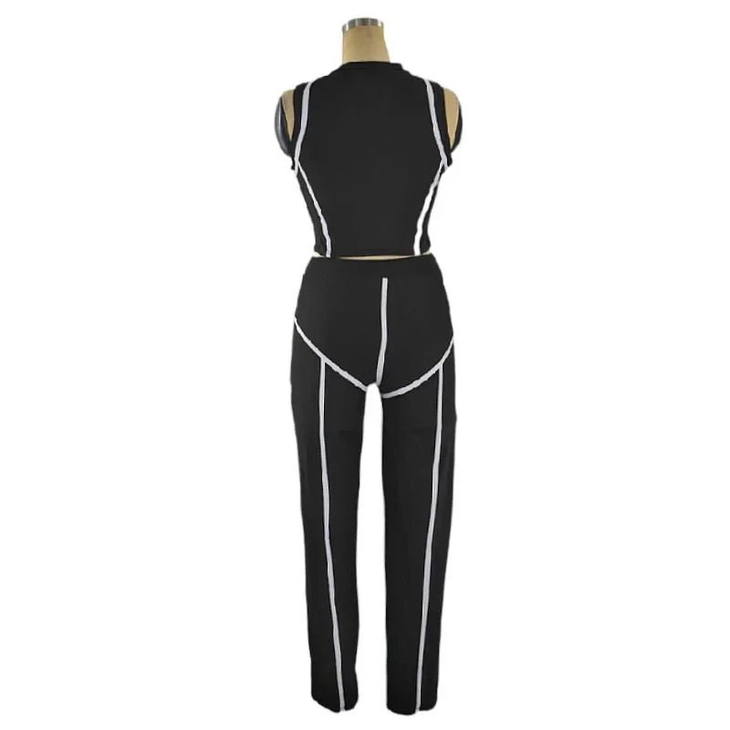 Best Selling High Neck Yoga Set N369 Punk Style Two Piece Patchwork Striped Casual Sportswear from Mainland China Women's Fashio - MAGUSTA BEAUTY