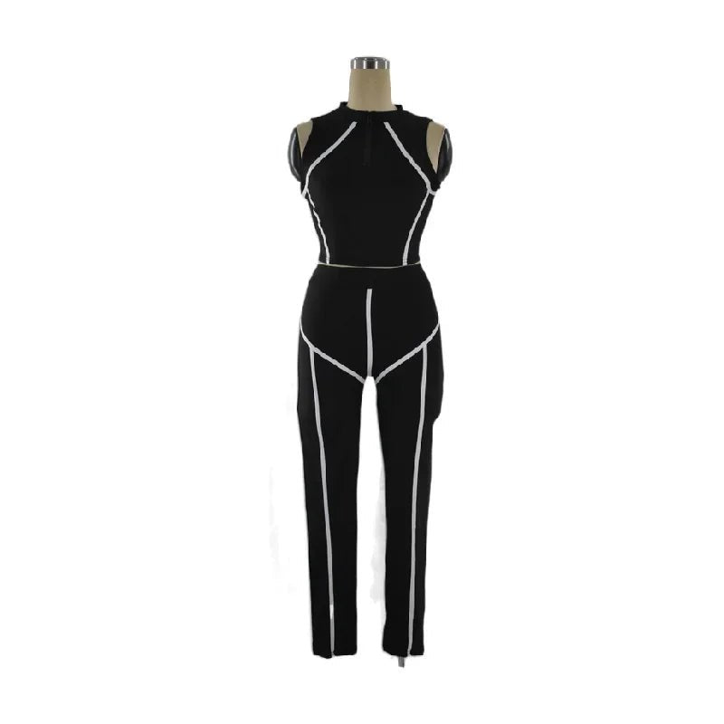 Best Selling High Neck Yoga Set N369 Punk Style Two Piece Patchwork Striped Casual Sportswear from Mainland China Women's Fashio - MAGUSTA BEAUTY