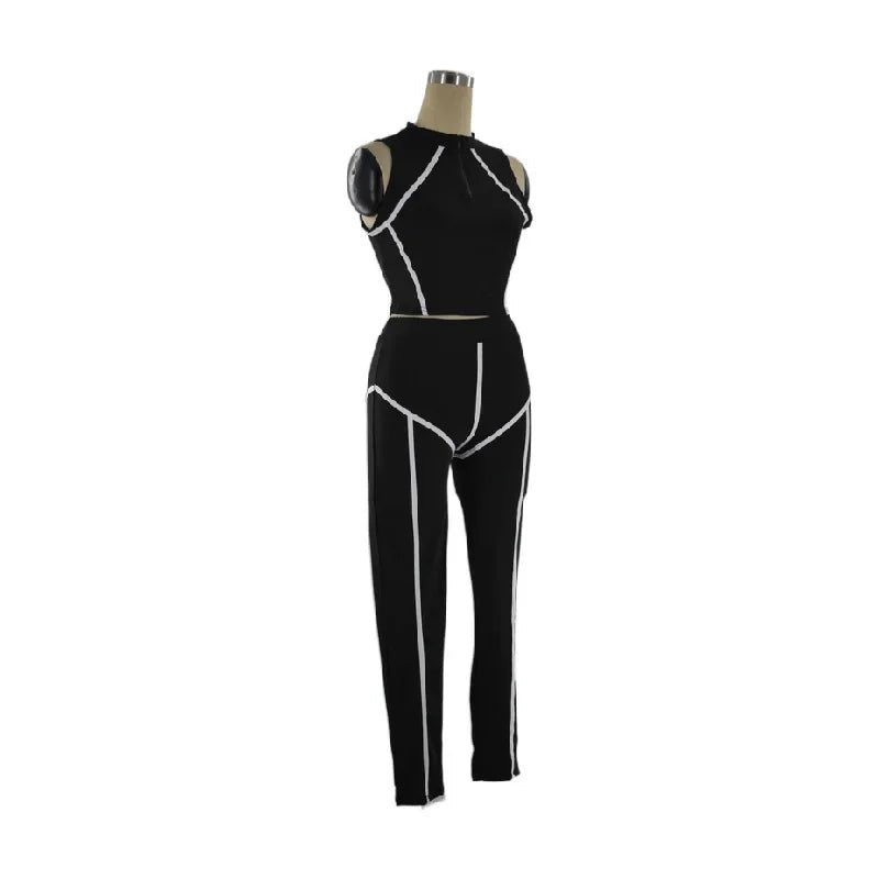 Best Selling High Neck Yoga Set N369 Punk Style Two Piece Patchwork Striped Casual Sportswear from Mainland China Women's Fashio - MAGUSTA BEAUTY