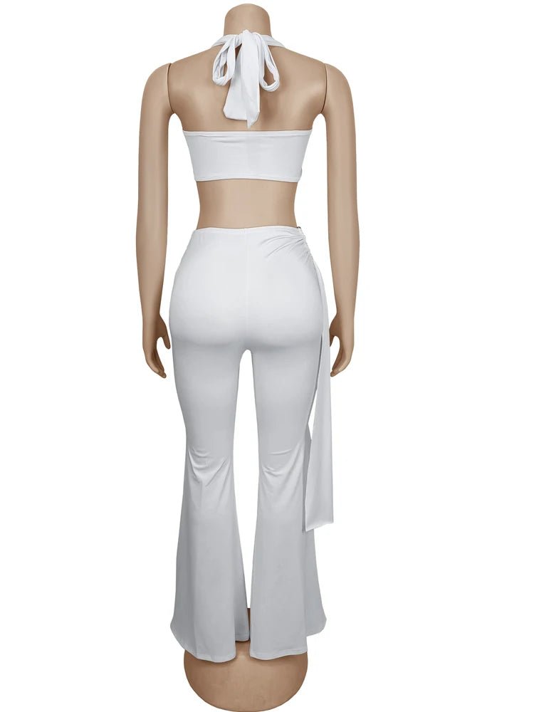 Beyprern New Chic Twist Front Crop Top And Long Straps Wide Legs Pants Set Womens Ruched Metal Tracksuits Set Night Out Overalls - MAGUSTA BEAUTY