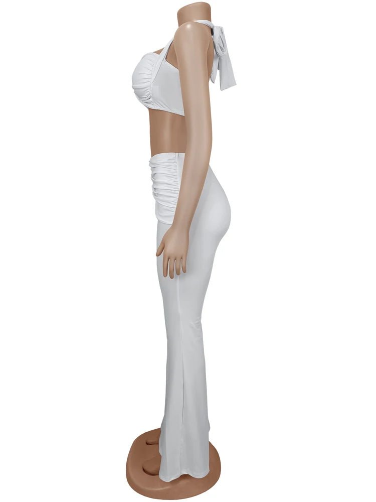 Beyprern New Chic Twist Front Crop Top And Long Straps Wide Legs Pants Set Womens Ruched Metal Tracksuits Set Night Out Overalls - MAGUSTA BEAUTY