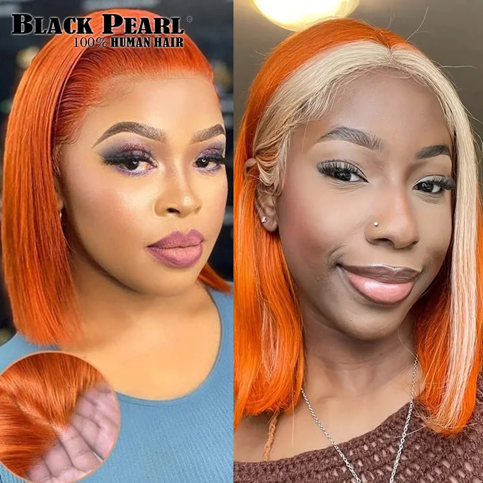 Black Pearl Ginger Lace Front 100% Human Hair Quality Wigs Glueless Wig Short Straight Bob Wig Lace Front Human Hair Wig - MAGUSTA BEAUTY
