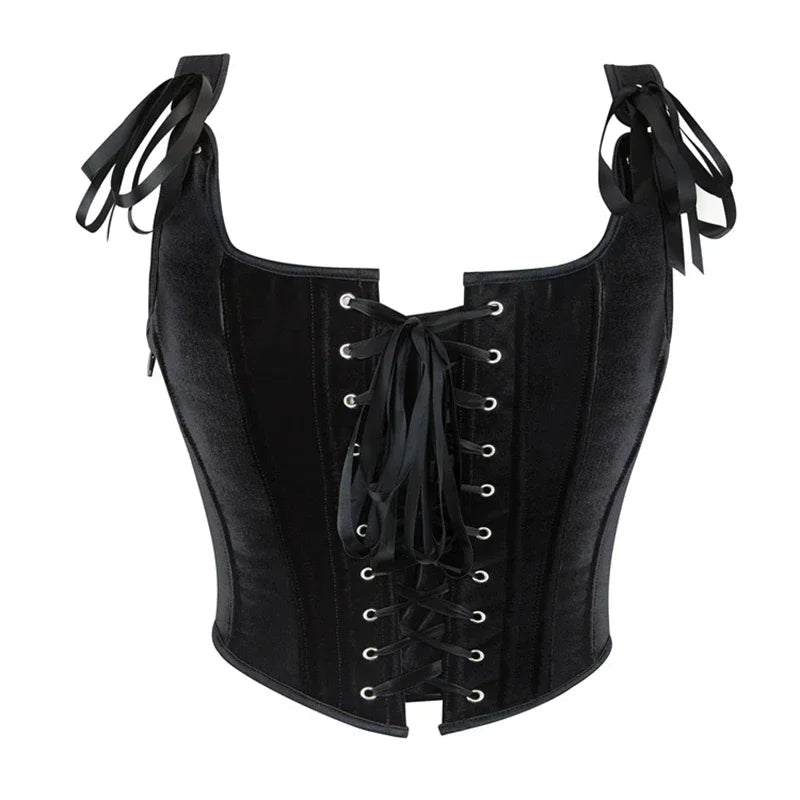Black Velvet Sexy Overbust Corset Crop Tops Women Front Lace Up Side Zipper Shoulder Strap Bustier Vest Slimming Shaper Camis - MAGUSTA BEAUTY