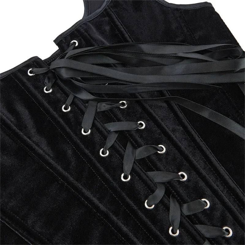 Black Velvet Sexy Overbust Corset Crop Tops Women Front Lace Up Side Zipper Shoulder Strap Bustier Vest Slimming Shaper Camis - MAGUSTA BEAUTY