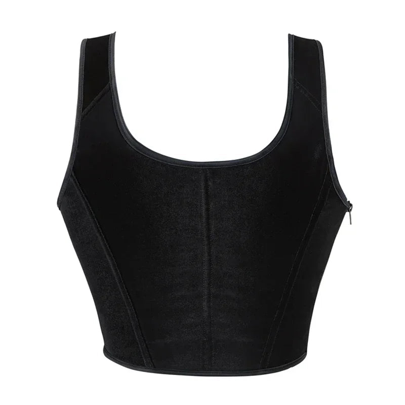 Black Velvet Sexy Overbust Corset Crop Tops Women Front Lace Up Side Zipper Shoulder Strap Bustier Vest Slimming Shaper Camis - MAGUSTA BEAUTY