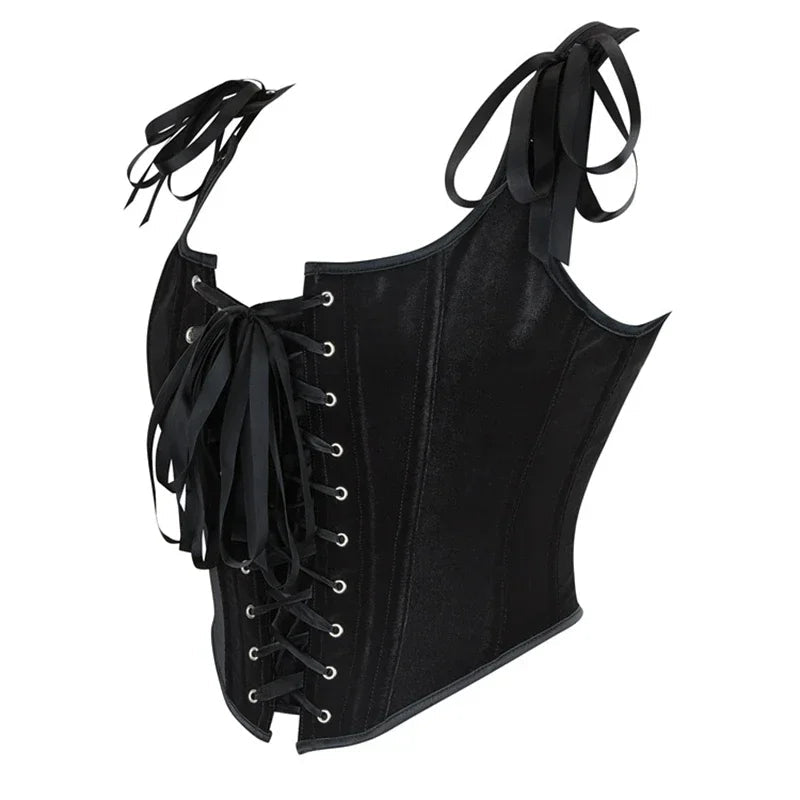 Black Velvet Sexy Overbust Corset Crop Tops Women Front Lace Up Side Zipper Shoulder Strap Bustier Vest Slimming Shaper Camis - MAGUSTA BEAUTY