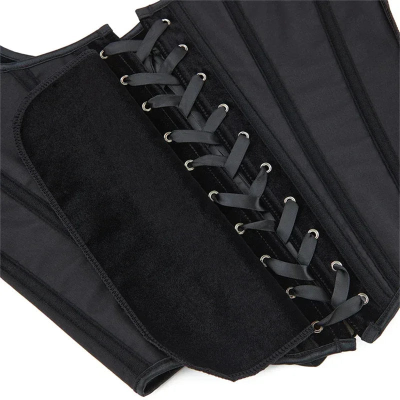 Black Velvet Sexy Overbust Corset Crop Tops Women Front Lace Up Side Zipper Shoulder Strap Bustier Vest Slimming Shaper Camis - MAGUSTA BEAUTY