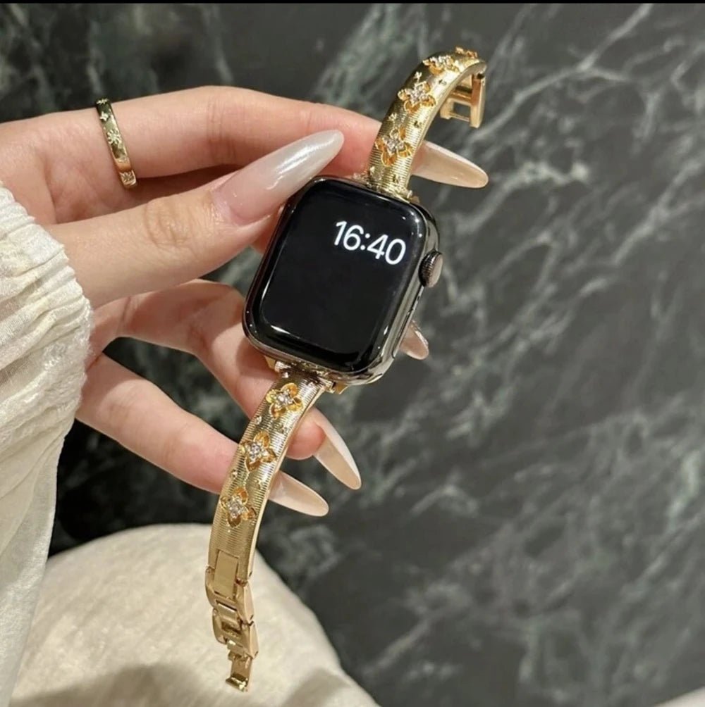 Bling Gold Stainless steel bracelet link For Apple Watch band Series 11/8/7/6/10/9 40mm 41mm 38mm 42mm 44mm 45mm 46mm Strap - MAGUSTA BEAUTY