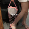 Bling Tassel Heart-shape Satin Bag Glitter Rhinestone Diamond Evening Bag Women Handbag Wedding Party Clutch Purse Crossbody Bag - MAGUSTA BEAUTY