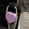 Bling Tassel Heart-shape Satin Bag Glitter Rhinestone Diamond Evening Bag Women Handbag Wedding Party Clutch Purse Crossbody Bag - MAGUSTA BEAUTY