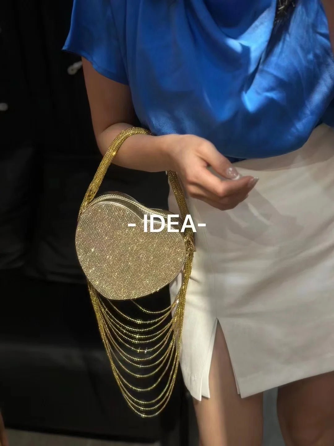 Bling Tassel Heart-shape Satin Bag Glitter Rhinestone Diamond Evening Bag Women Handbag Wedding Party Clutch Purse Crossbody Bag - MAGUSTA BEAUTY