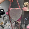 Bling Tassel Heart-shape Satin Bag Glitter Rhinestone Diamond Evening Bag Women Handbag Wedding Party Clutch Purse Crossbody Bag - MAGUSTA BEAUTY
