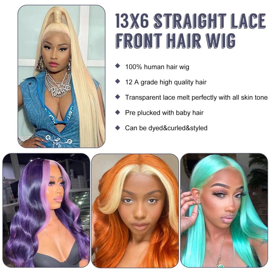 Blonde 613 Human Hair Wigs Straight Hd Lace Frontal Wig 13X6 Brazilian Wig For Black Women 30 40 Inch Lace Front Wig 230 Density - MAGUSTA BEAUTY