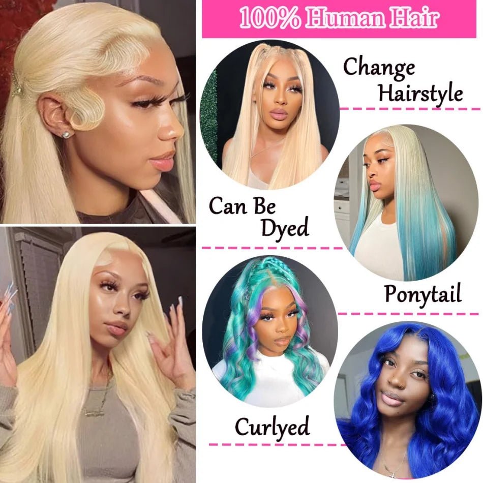 Blonde 613 Human Hair Wigs Straight Hd Lace Frontal Wig 13X6 Brazilian Wig For Black Women 30 40 Inch Lace Front Wig 230 Density - MAGUSTA BEAUTY