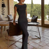 BOOFEENAA Short Sleeve Backless Long Dresses Sexy Outfits for Women Clothes Basics Casual Bodycon Grey Black Dress C71-BH23 - MAGUSTA BEAUTY