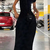 BOOFEENAA Short Sleeve Backless Long Dresses Sexy Outfits for Women Clothes Basics Casual Bodycon Grey Black Dress C71-BH23 - MAGUSTA BEAUTY